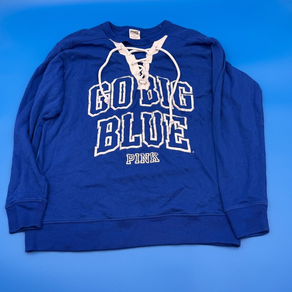 PINK Victoria's Secret Go Big Blue‎ Lace Up Sweatshirt Women's Small S Blue